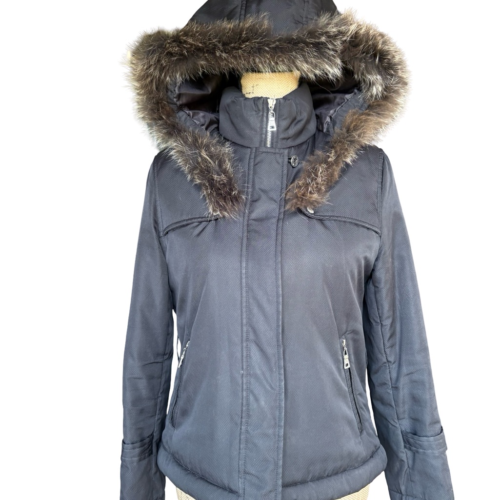 Prada Black Faux Fur Lined Hooded Puffer Winter Jacket Size Medium